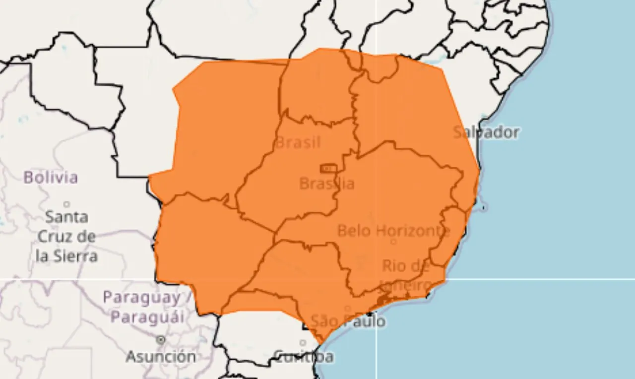 o mapa mostra &agrave;s &aacute;reas em alerta para chuva intensa